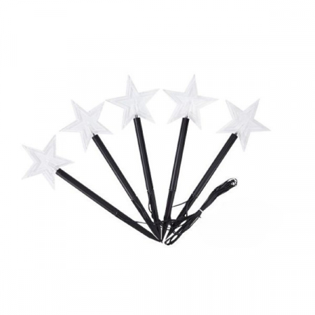 Decoratiuni, ornamente si articole Craciun - Set 5 Lampi LED cu baterii, de exterior Model Stea, pentru gradina, Flippy, 35.5 cm, Alb Cald