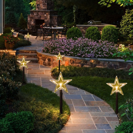 Set 5 Lampi solare LED de exterior Model Stea, pentru gradina, Flippy, 35.5 cm, Alb Cald [4]