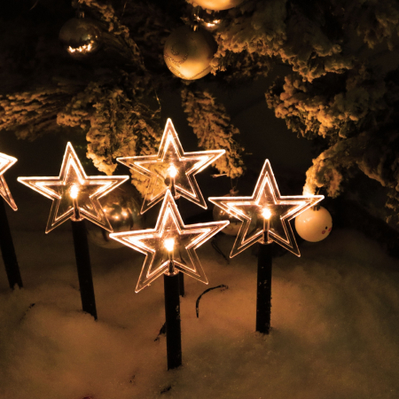 Set 5 Lampi solare LED de exterior Model Stea, pentru gradina, Flippy, 35.5 cm, Alb Cald [5]