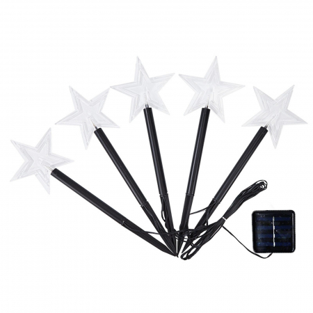 Decoratiuni, ornamente si articole Craciun - Set 5 Lampi solare LED de exterior Tip Stea pentru gradina Flippy, 35.5 cm, Alb Cald