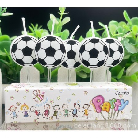 Articole petrecere - Set 5 Lumanari de Tort, Flippy, Model Mingi de Fotbal, 3.5 cm, din Ceara, Alb/Negru