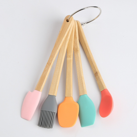 Set 5 Mini Spatule de Silicon Flippy, pensula, Stejar, Multicolor [7]