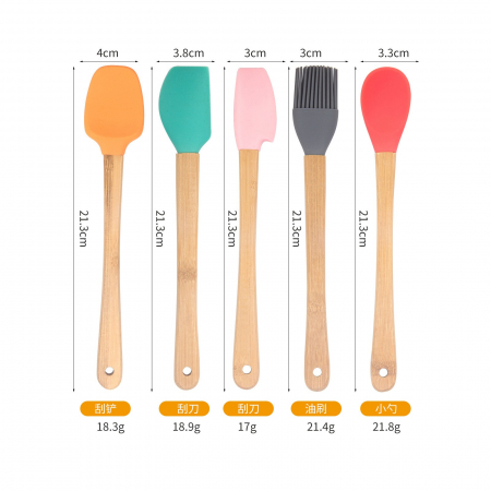 Set 5 Mini Spatule de Silicon Flippy, pensula, Stejar, Multicolor [9]