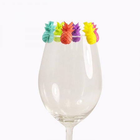 Bucatarie si electrocasnice - Set 6 Accesorii pentru Pahare, Flippy, pentru Petreceri/Cocktailuri, din Silicon, Model Ananas, Multicolor