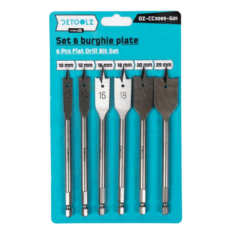 Scule si Unelte  - Set 6 burghie plate Detoolz, dimensiuni 10mm/12mm/16mm/18mm/20mm/25mm