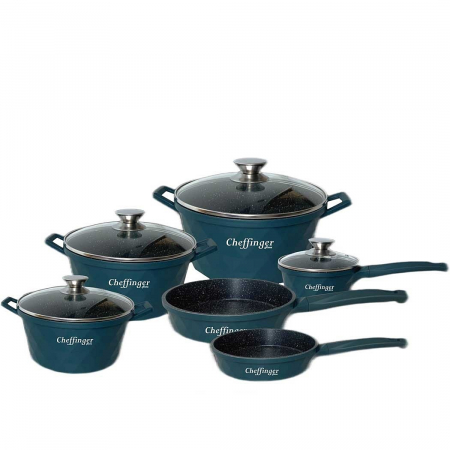 Pentru Casa si Camping - Set 6 cratite cu capac CF-DIAC12GRN, acoperire din marmura, anti zgarietura, 18-20-24-28cm/1.6L-2L-3.5L-5.7L