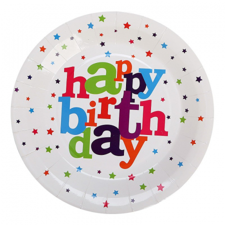 Articole petrecere - Set 6 Farfurii de Unica Folosinta, Flippy, Colectia Happy Birthday, 23 cm, din Carton Laminat, Multicolor