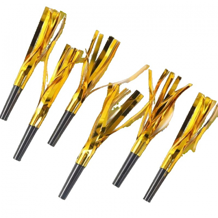 Articole petrecere - Set 6 Fluiere Party cu Franjuri, Flippy, din Plastic, Auriu