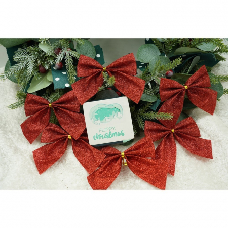 Set 6 fundite pentru brad, Rosii, clasice, cu sclipici, 8 x 9 cm, din poliester, Flippy [4]