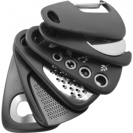 Bucatarie si electrocasnice - Set 6 in 1 mini ustensile bucatarie Flippy, taietor pizza, cutit, curatator, razatoare, desfacator, presa usturoi, manere din ABS, lame ascutite din otel inoxidabil, 7.1 x 12.9 x 4.8 cm, negru