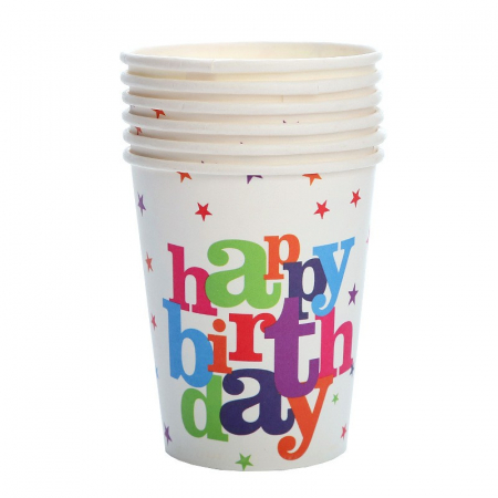 Articole petrecere - Set 6 Pahare de Carton, Flippy, Colectia Happy Birthday, 7 x 5 x 8.5 cm, Multicolor