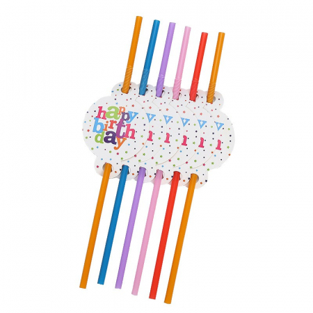 Articole petrecere - Set 6 Paie, Flippy, Colectia Happy Birthday, 26 cm, din Carton/Plastic, Multicolor