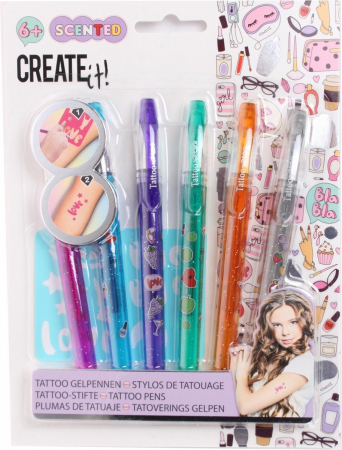 Articole petrecere - Set 6 pixuri cu gel parfumate pentru tatuaje, Create It!, Multicolor