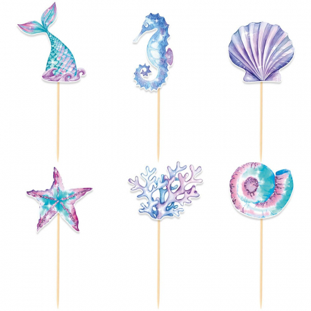 Articole petrecere - ! LICHIDARE DE STOC ! Set 6 Props-uri pentru Prajituri Sirena, Flippy, Colectia Mermaid, Multicolor