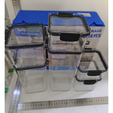 Set 6 Recipiente din Plastic, Flippy, pentru Alimente/Obiecte, Inchidere Ermetica, 2 x 460 ml, 2 x 700 ml, 1 x 1300 ml, 1 x 1800 ml, Transparent [6]