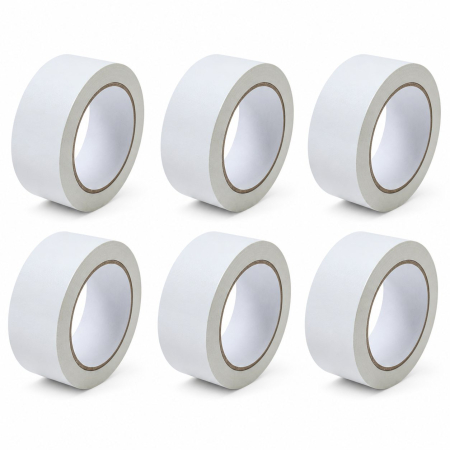 Sub 99 Lei - Set 6 Role Banda Adeziva pentru Ambalare si Sigilare Colete, Low Noise, Adeziv Acrilic, Derulare Silentioasa, Aderenta Ridicata, 5 cm x 66 m, Alb