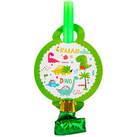 Articole petrecere - Set 6 Suflatori, Flippy, Colectia Dino Park, 12 x 7 cm, din Carton/Plastic/Hartie, Multicolor