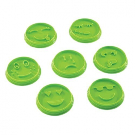 Ustensile de bucatarie - Set 7 Forme de Prajituri, Flippy, Model Emoticoane Smiley Face, Diferite Expresii, 7.7 x 1.5 cm, din PP, Verde