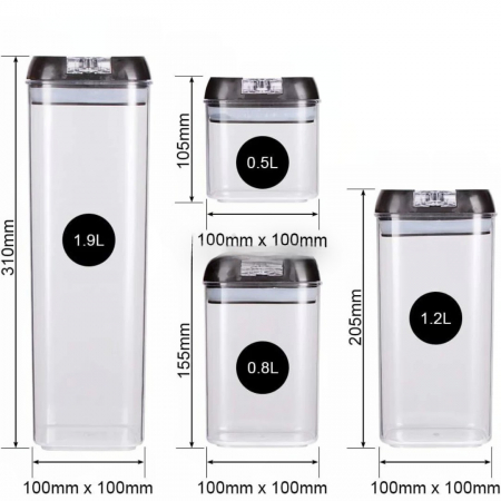 Set 7 Recipiente Organizare Alimente, Flippy, Inchidere Etansa, Etichete Reutilizabile, Cupe Masurare, 4 Dimensiuni Diferite, din Plastic Dur, Transparent [8]