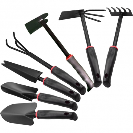 Gradina - Set 7 Unelte de Gradina Flippy, pentru Plantare Prelucrare Sol si Ingrijire Plante, Material PVC si cardboard, 31.5 x 8 cm, negru