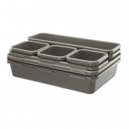 Set 8 cutii depozitare, pentru sertar, cosmetice, ustensile bucatarie, textile, plastic, gri, Flippy, 23.5 x 16 cm [5]