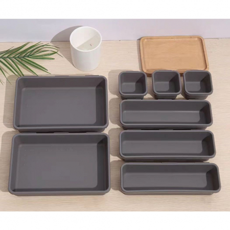 Set 8 cutii depozitare, pentru sertar, cosmetice, ustensile bucatarie, textile, plastic, gri, Flippy, 23.5 x 16 cm [4]