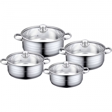 Pentru Casa si Camping - Set 8 piese, cratite cu capac CF-SP07, inox, 24-26-28-30cm/4.5-5.8-7.4-9.2L