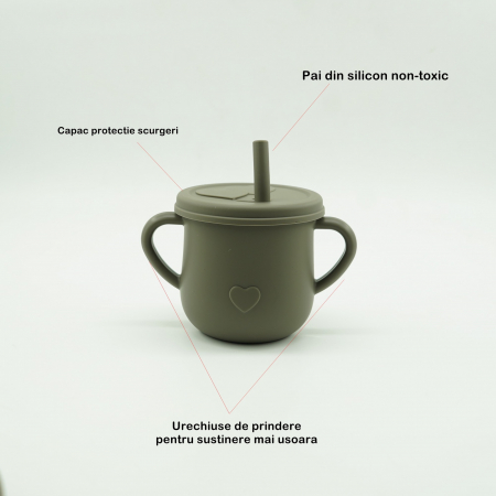 Set 8 piese diversificare bebelusi si copii din silicon Flippy, baveta, farfurie compartimentata cu ventuza, bol cu ventuza, tacamuri din lemn si silicon, cana pentru gustari, fara alergeni, verde inc [5]