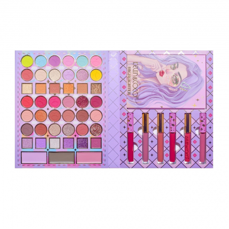 Ingrijire personala si Cosmetice - Set 8 Produse de Machiaj, KEVIN &amp; COCO, Violet Fairy, 51 culori, 19.5 x 24.5 x 2.5 cm