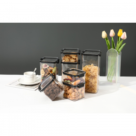 Set 8 Recipiente din Plastic, Flippy, pentru Alimente/Obiecte, Inchidere Ermetica, 2 x 460 ml, 3 x 700 ml, 2 x 1300 ml, 1 x 1800 ml, Transparent [1]