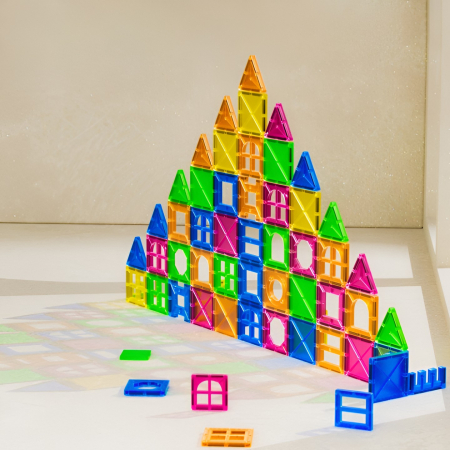 Set 88 Piese Magnetice de Constructie, Flippy, Piese 5.5 cm, Magnetic Tiles, Forme Geometrice, 3 Ani, ABS, Magnet, 27.5 x 21.5 x 17 cm, Multicolor [2]