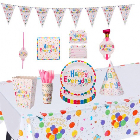 Articole petrecere - Set 9 Accesorii pentru Masa, Petrecere, Flippy, Model Happy Everyday, 78 buc, Multicolor