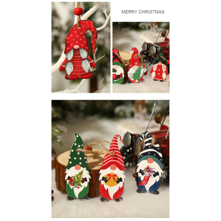 Set 9 Decoratiuni de Craciun din Lemn, Flippy, cu Snur pentru Agatare in Brad, Model Mos Craciun Diferite Dimensiuni, 3 Modele, Rosu [5]