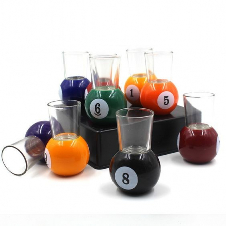 Set 9 pahare de shot Flippy, cu suport tip bila de biliard, detasabil, 30 ml, din sticla, 17 x 17 x 10 cm, multicolor [4]