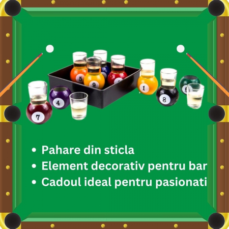 Set 9 pahare de shot Flippy, cu suport tip bila de biliard, detasabil, 30 ml, din sticla, 17 x 17 x 10 cm, multicolor [3]