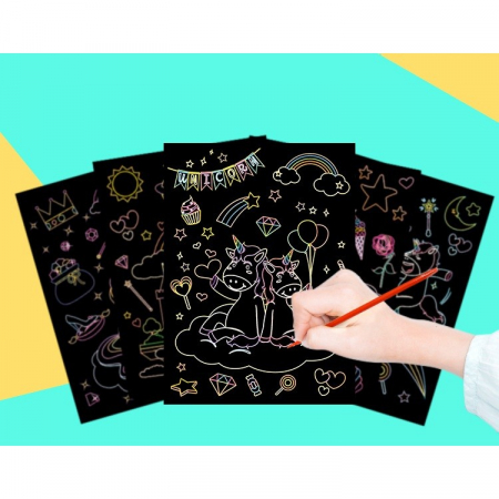 Set 9 Planse Razuibile, Flippy, Scratch ArtCards, +3 Ani, de Razuit si de Colorat, 19 x 14 cm, Model Dinozauri, Multicolor [5]