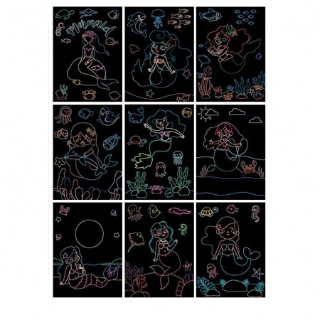 Set 9 Planse Razuibile, Flippy, Scratch ArtCards, +3 Ani, de Razuit si de Colorat, 19 x 14 cm, Model Sirene, Multicolor [2]