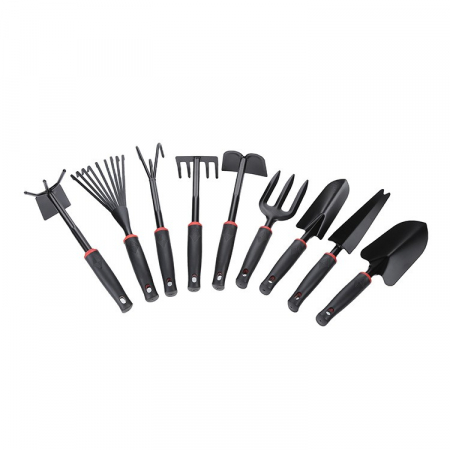 Gradina - Set 9 Unelte de Gradina Flippy, pentru Plantare Prelucrare Sol si Ingrijire Plante, Material PVC si cardboard, 25 x 14.5 cm, negru