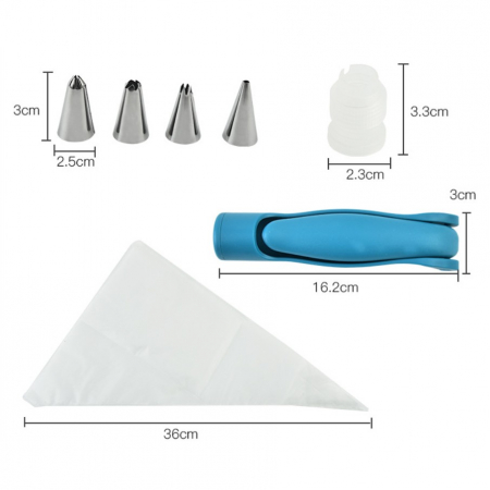 Set Accesorii Decorare Prajituri si Torturi, Flippy, 5 Capete pentru Modele, 21.7x18.8 cm, Ustensila Manuala pentru Ornare, Albastru [8]