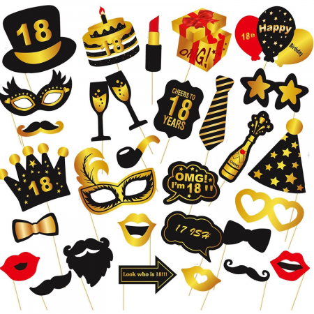 Accesorii Petrecere - ! LICHIDARE DE STOC ! Set Accesorii pentru Petrecere, Flippy, Props pentru Coltul de Poze, pentru Majorat, Aniversare 18 Ani, Ochelari, Palarii, Mustata, Cravata, pentru Evenimente, Multicolor