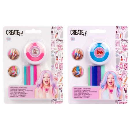 Jucarii, Copii & Bebe - Set accesorii si creta pentru colorarea parului, Albastru, Create It!