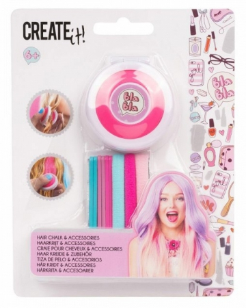 Jucarii, Copii & Bebe - Set accesorii si creta pentru colorarea parului, Roz, Create It!