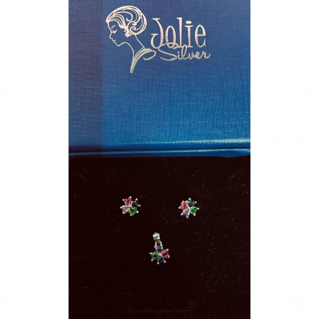 Bijuterii argint - Set Argint 925, Jolie Silver, Floare 4 Petale Colorate