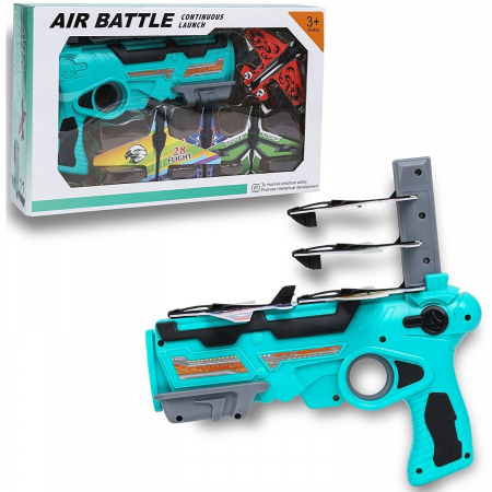 Jucarii, Copii & Bebe - Set Arma de jucarie tip lansator de avioane, Air Battle, Turcoaz