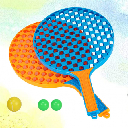 Set Badminton pentru Copii, Flippy, 2 Palete, 3 Mingi, Pentru Joaca si Antrenament, Albastru Portocaliu [1]