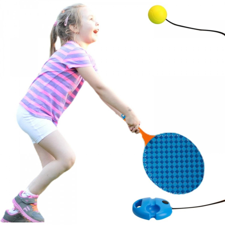 Set Badminton pentru Copii, Flippy, Doua Palete, Fluturas, 2 Mingi, Minge cu Elastic pentru Antrenament, Suport de Prindere Stabil, 41x23 cm, Albastru Portocaliu [6]