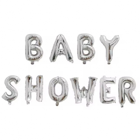 Set Baloane din Folie Metalizata, Flippy, Model Baby Shower, Litere de 40 cm, Baloane Party, Ambalaj Individual, Pai, Ata si Adeziv Incluse, Umflare cu Aer sau Heliu, Argintiu [3]
