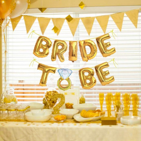 Set Baloane din Folie Metalizata, Flippy, Model Bride to Be cu Inel de Logodna, Litere de 40 cm, Baloane Party, Ambalaj Individual, Pai Inclus, Umflare cu Aer sau Heliu, Auriu [3]