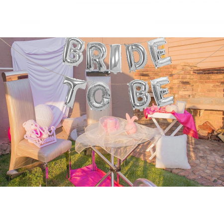 Set Baloane din Folie Metalizata, Flippy, Model Bride to Be, Litere de 40 cm, Baloane Party, Ambalaj Individual, Pai Inclus, Umflare cu Aer sau Heliu, Argintiu [4]