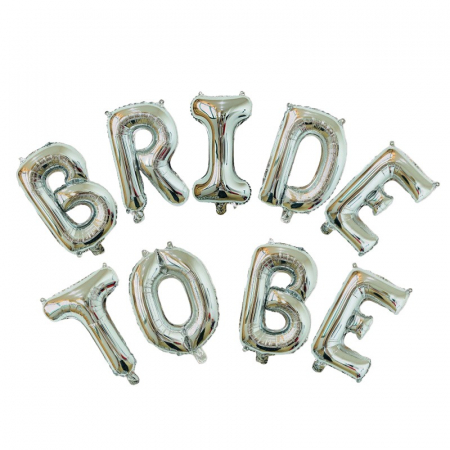 Articole petrecere - Set Baloane din Folie Metalizata, Flippy, Model Bride to Be, Litere de 40 cm, Baloane Party, Ambalaj Individual, Pai Inclus, Umflare cu Aer sau Heliu, Argintiu